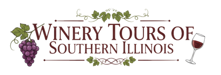 Logo: Winery Tours of Southern Illinois. Grape bunch, wine glass, and vine details in brown and green.