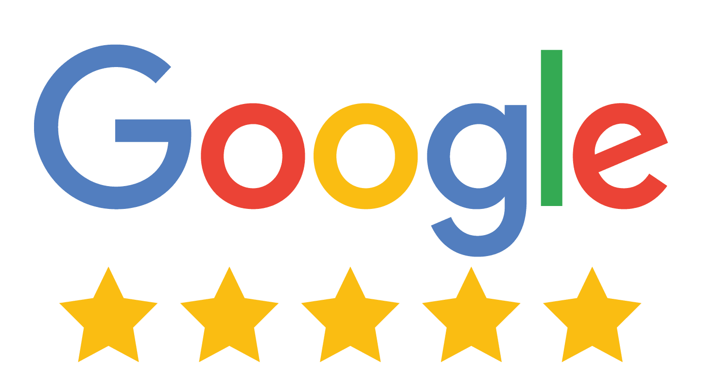 Google logo with five gold stars, indicating excellent reviews.