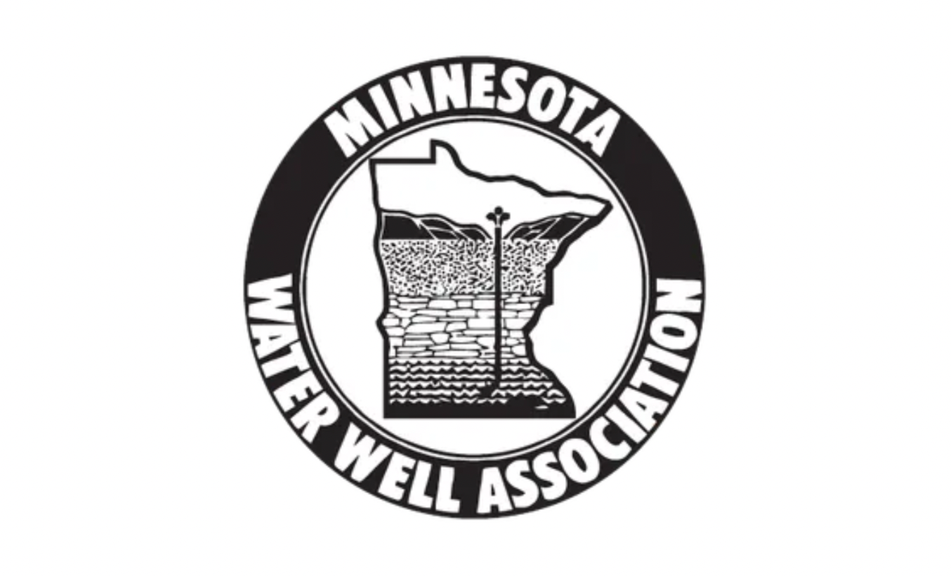 Minnesota Water Well Association logo. A black circle encloses the state's outline with a well diagram, and text.