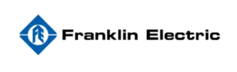 Logo of Franklin Electric: blue diamond with symbol and text