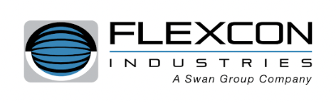 Flexcon Industries logo with globe icon and text: FLEXCON INDUSTRIES, A Swan Group Company.