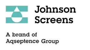 Johnson Screens logo: teal geometric shape with text,