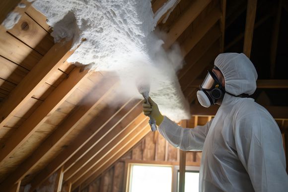 arches of house being sprayed with spray foam insulation