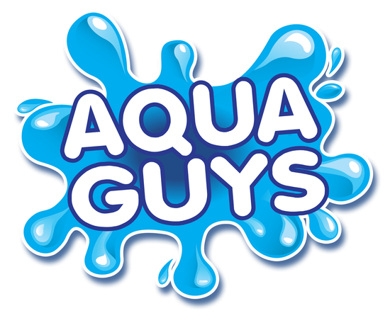 a logo for aqua guys with a splash of water