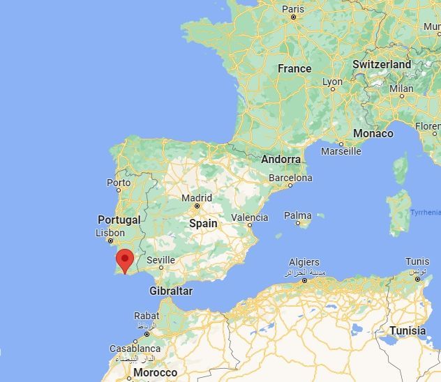 Map showing relative location of Albufeira, Portugal.