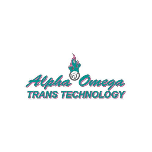 Logo with turquoise and pink text:
