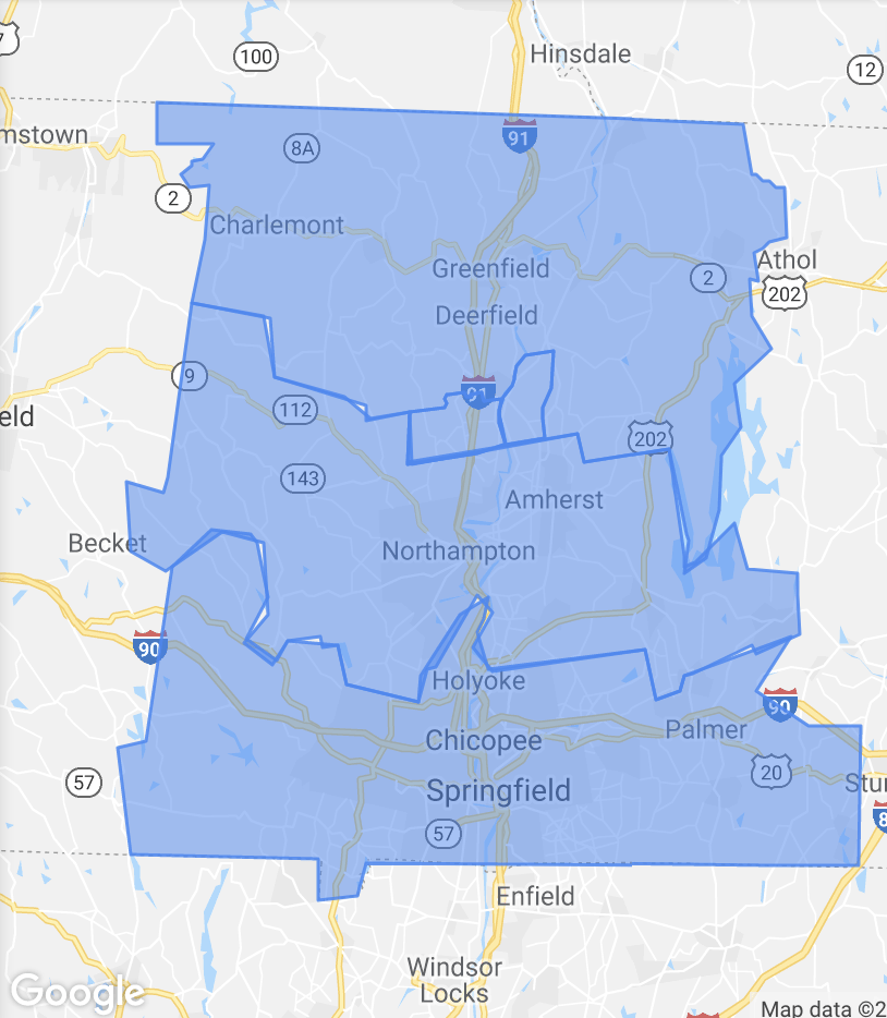 NRB roofing service area map for Western MA
