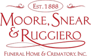 Moore, Snear & Ruggiero Funeral Home & Crematory logo in red with &ldquo;Est. 1888&rdquo; text