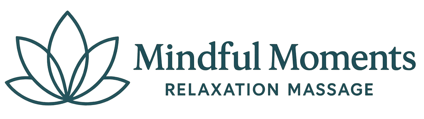 A logo for mindful moments relaxation massage with a lotus flower.