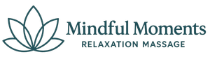 A logo for mindful moments relaxation massage with a lotus flower.