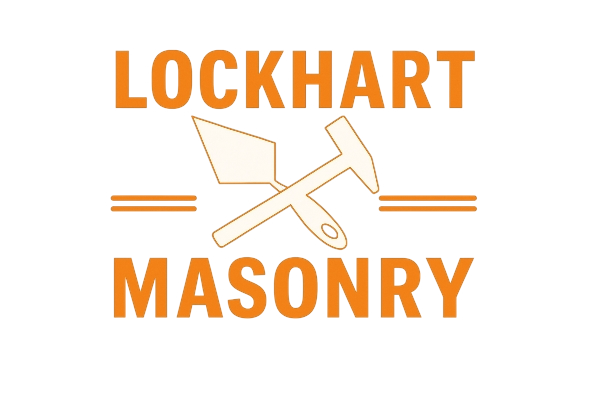 Lockhart Masonry logo: red text, white illustration of a tool, two horizontal lines, white background.