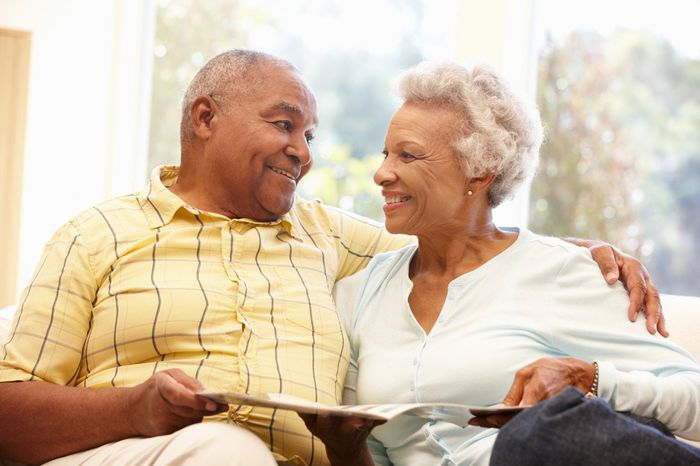 Happy elderly couple in a home care