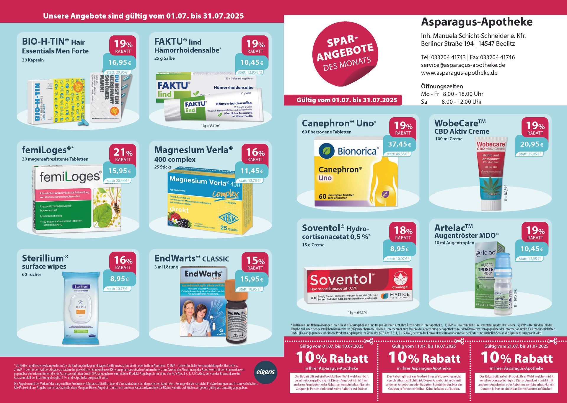Ein Flyer für eine Apotheke mit 10 % Rabatt