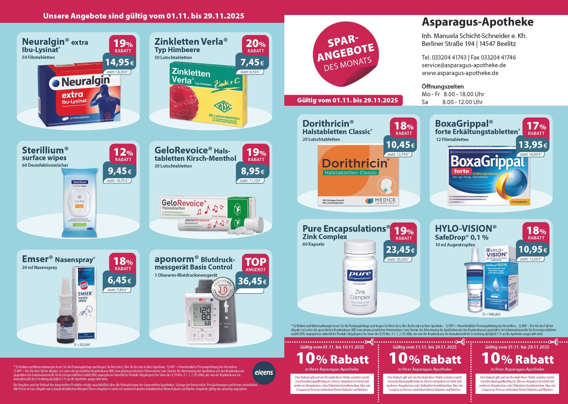Ein Flyer für eine Apotheke mit 10 % Rabatt