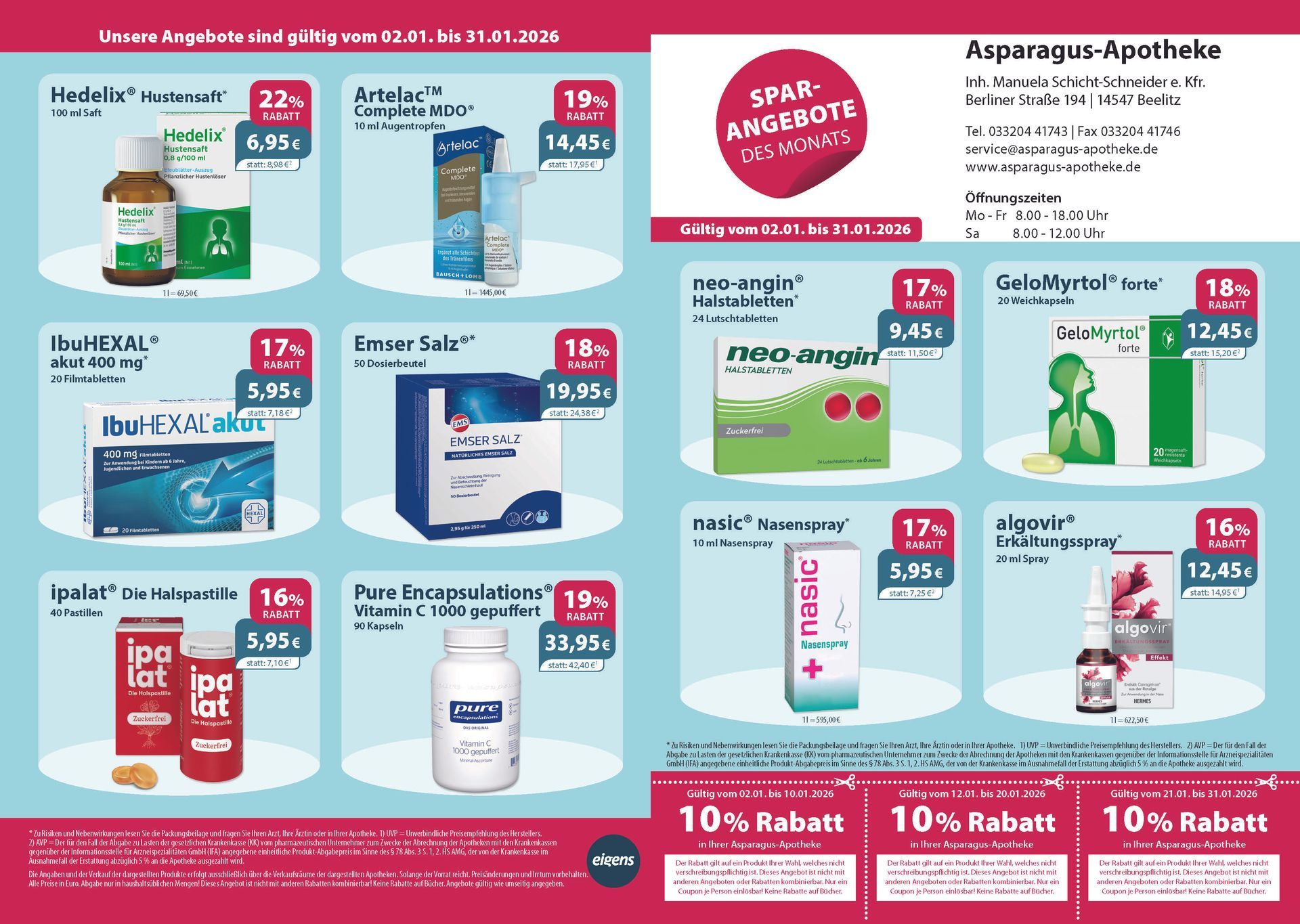 Ein Flyer für eine Apotheke mit 10 % Rabatt