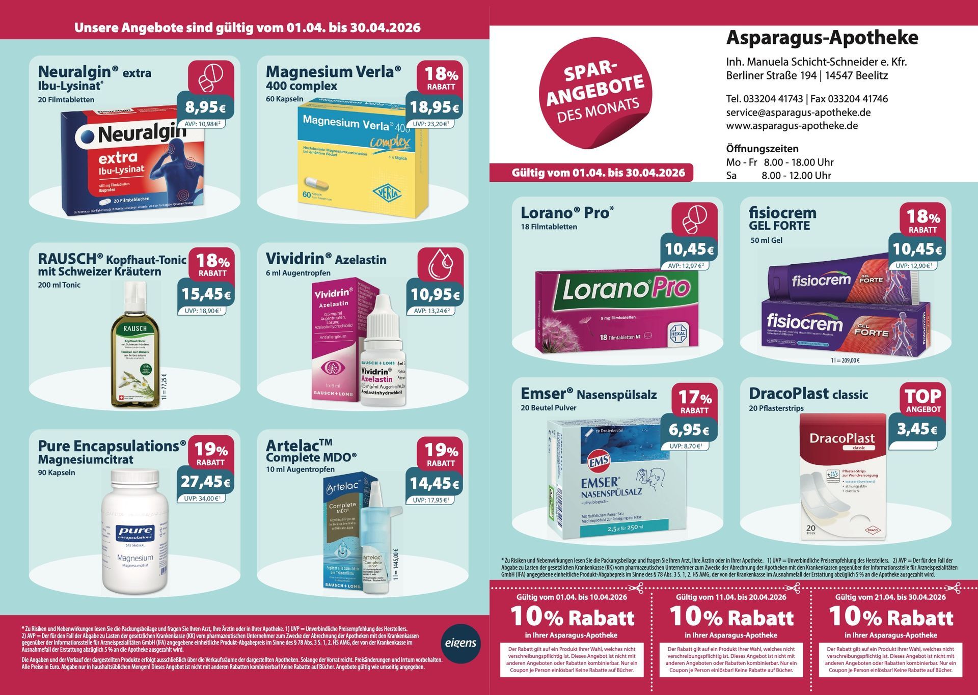 Ein Flyer für eine Apotheke mit 10 % Rabatt
