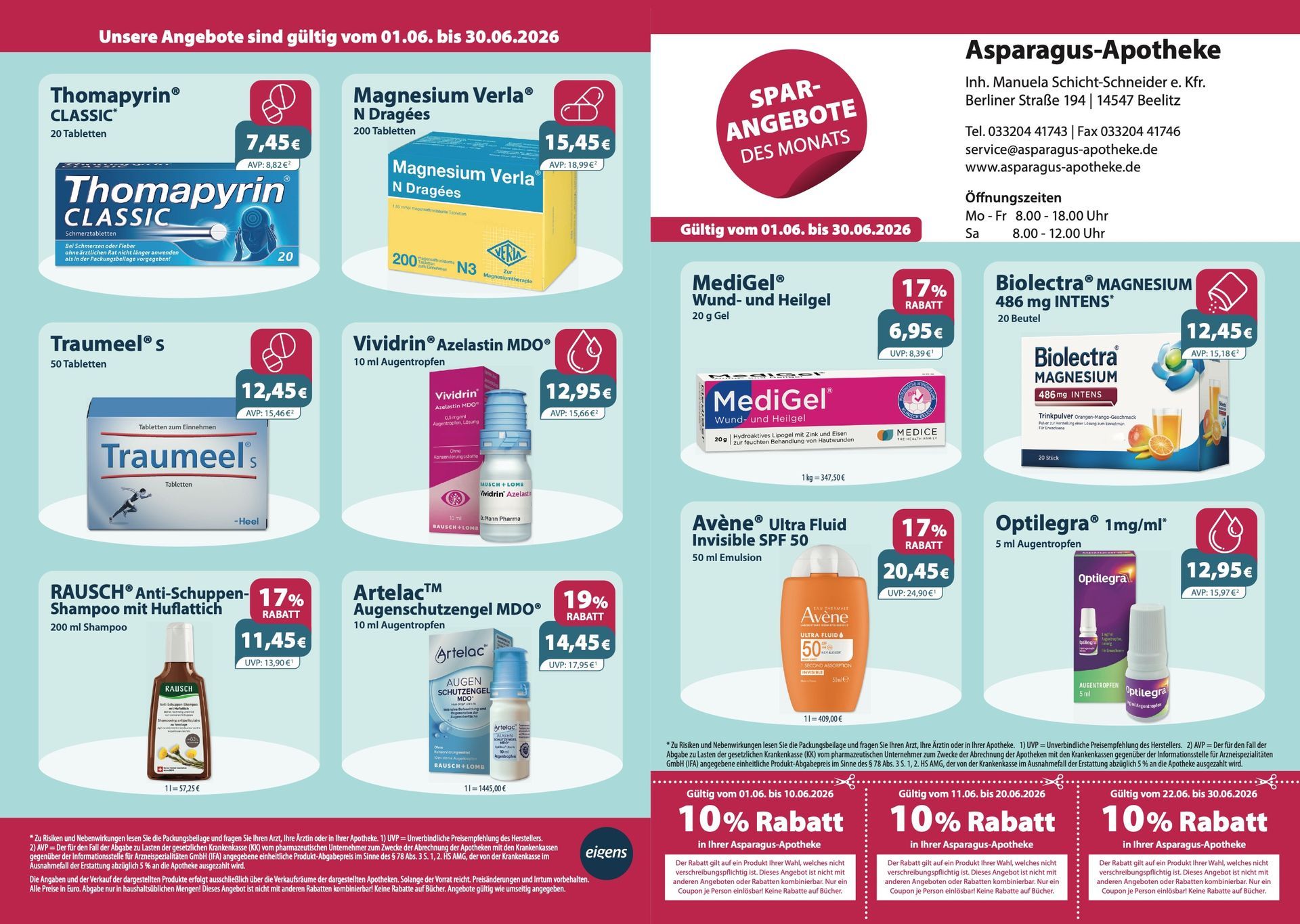 Ein Flyer für eine Apotheke mit 10 % Rabatt