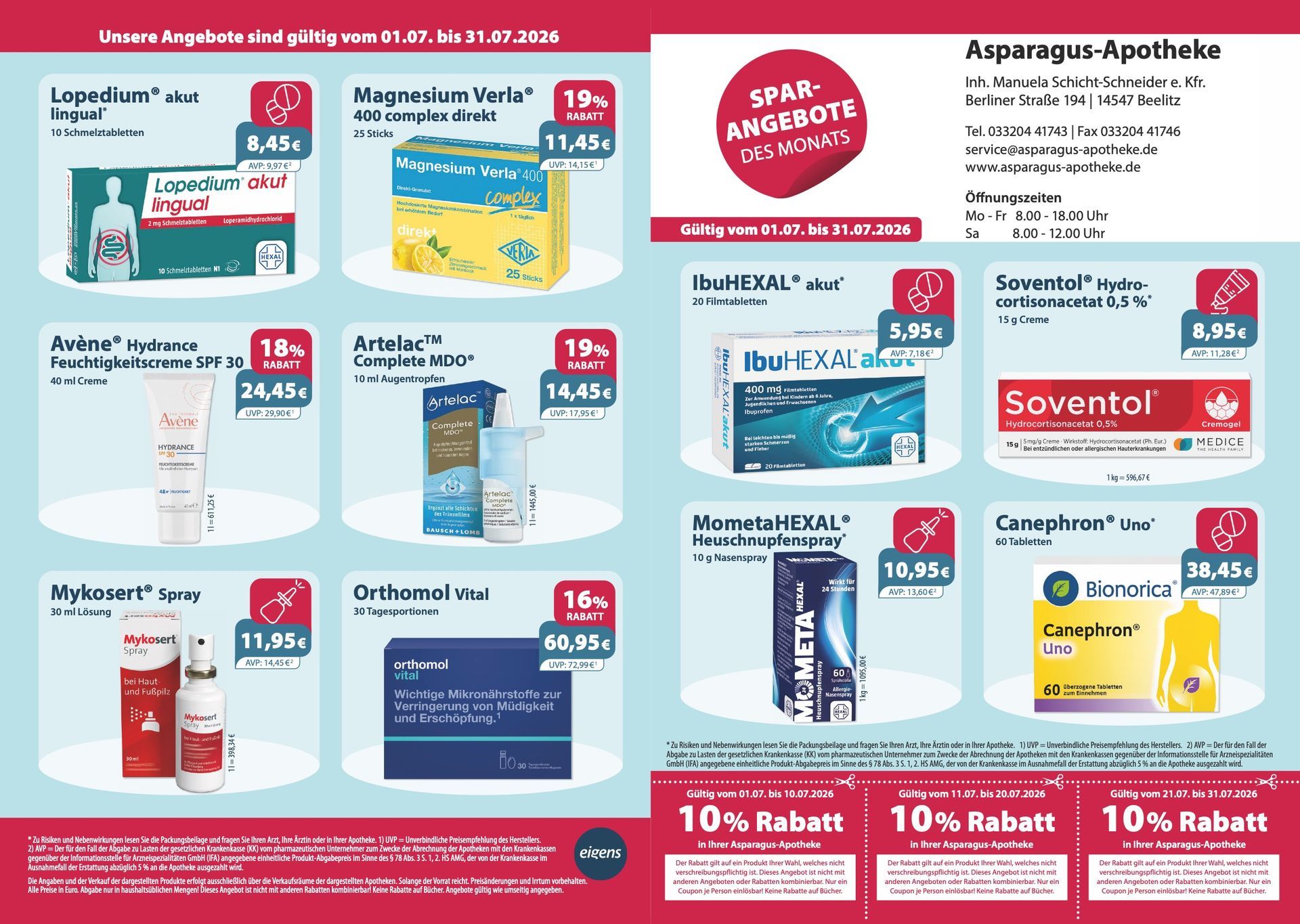 Ein Flyer für eine Apotheke mit 10 % Rabatt