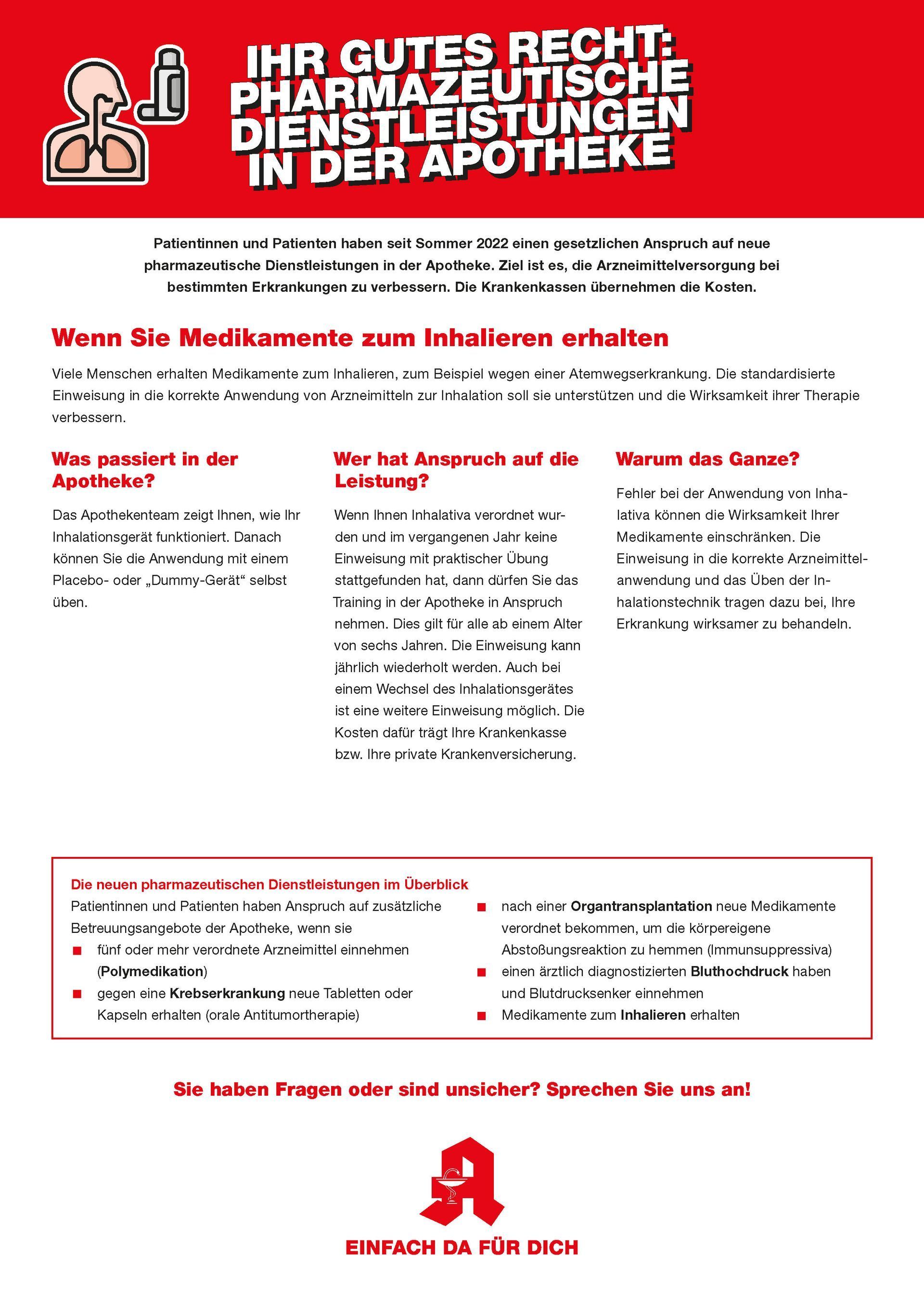 A red and white poster that says ihr gutes recht pharmazeutische dienstleistungen in der apotheke
