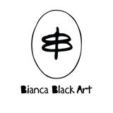 Logo with an oval frame containing two horizontal loops intersected by a vertical line, above the text "Bianca Black Art."