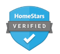 A blue shield with a check mark on it that says homestars verified.
