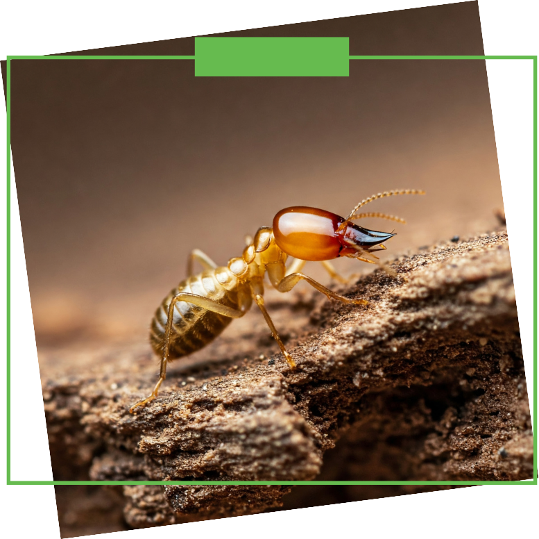 A termite is crawling on a piece of wood.