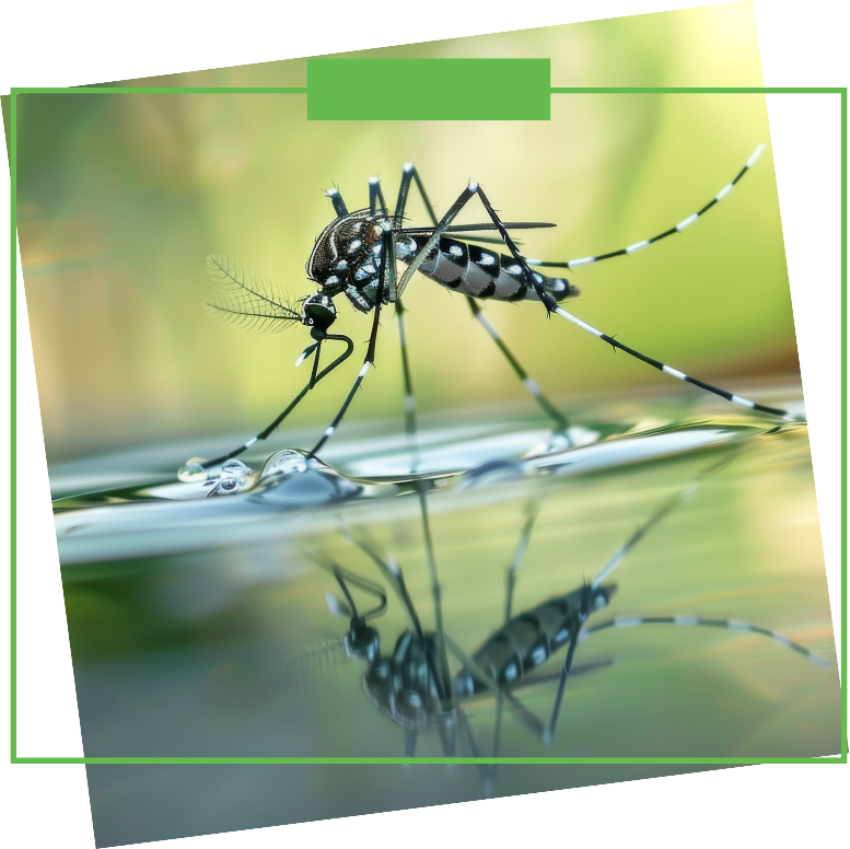 A mosquito is sitting on top of a body of water.