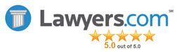 A logo for lawyers.com with five stars on it