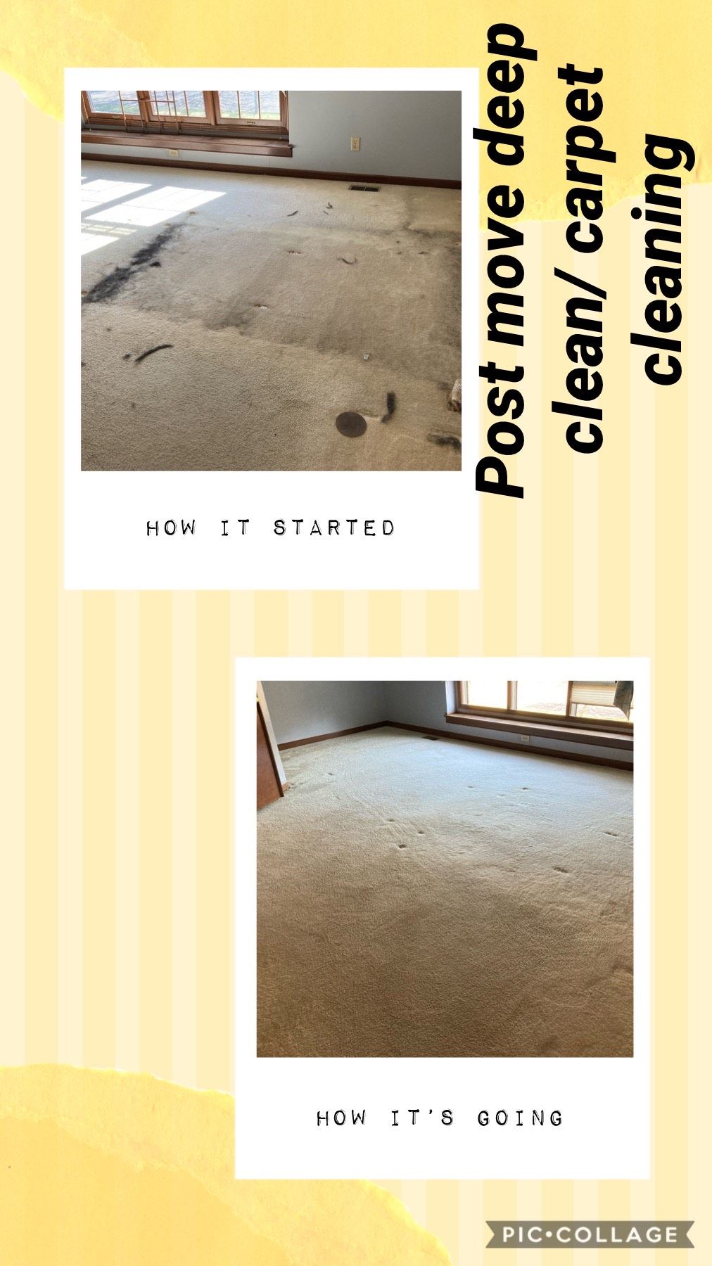 A before and after picture of a carpet being cleaned