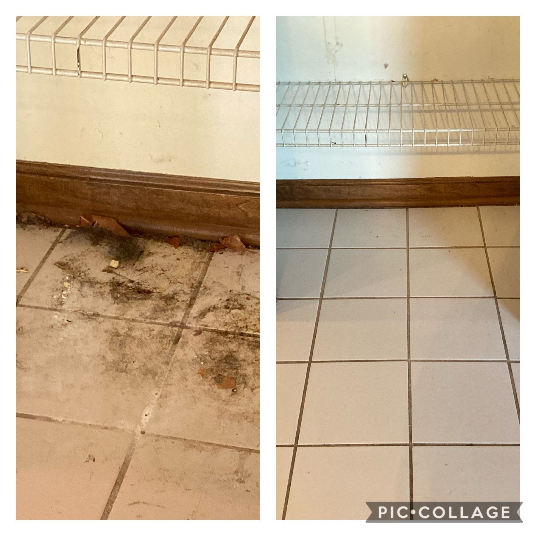 A before and after picture of a tiled floor