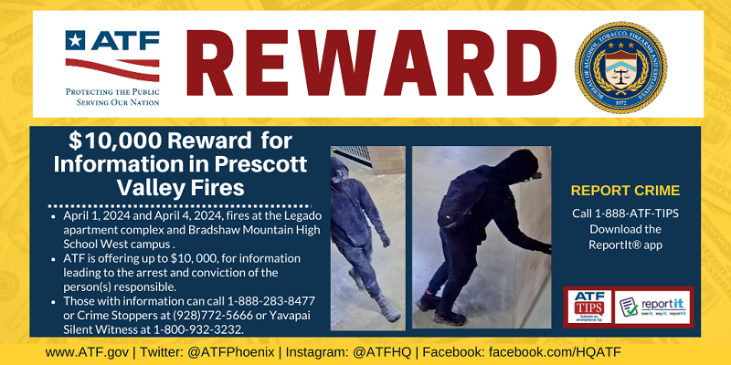 $10,000 reward offered for suspect information in Prescott Valley arson investigations