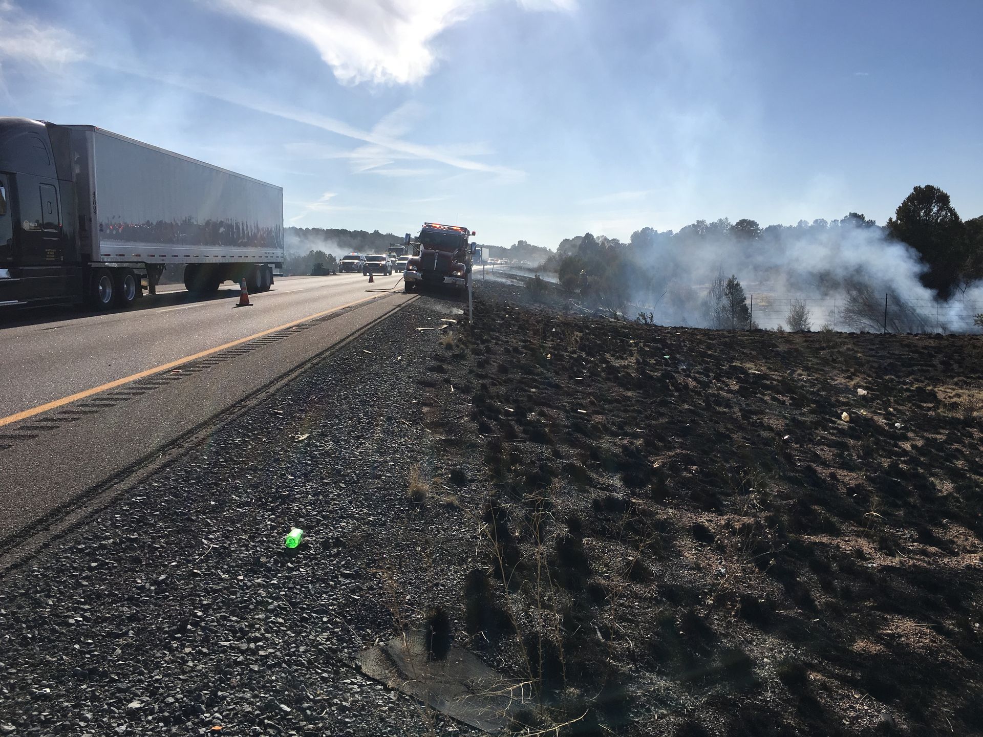 A photo of a roadside fire