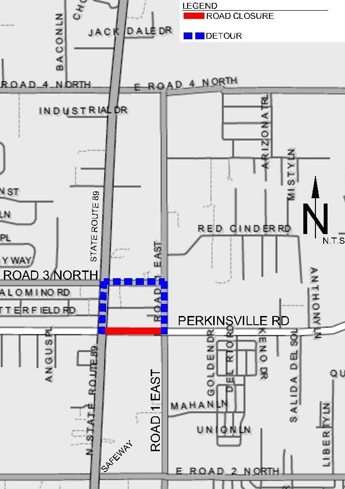 A map of the Perkinsville Rd. closure in Chino Valley