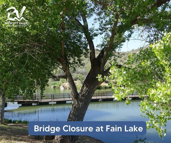 A photo of the pedestrian bridge over Fain Lake in Prescott Valley