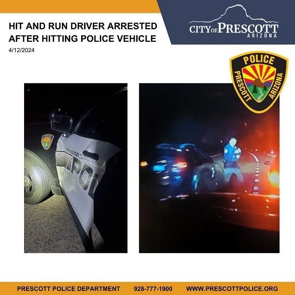 Photos of a hit and run incident involving a Prescott PD vehicle/officer