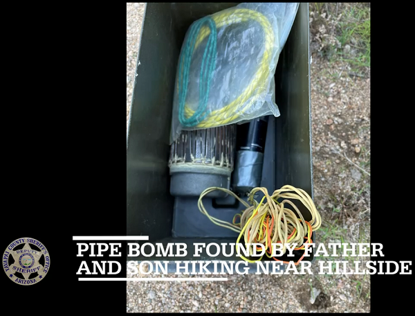 An apparent pipe bomb found near Hillside in Yavapai County