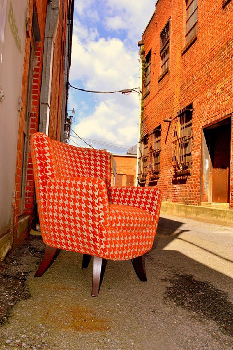 Hard Wedge Arm Sofa  — White and Orange Chair in Elizabethton, TN