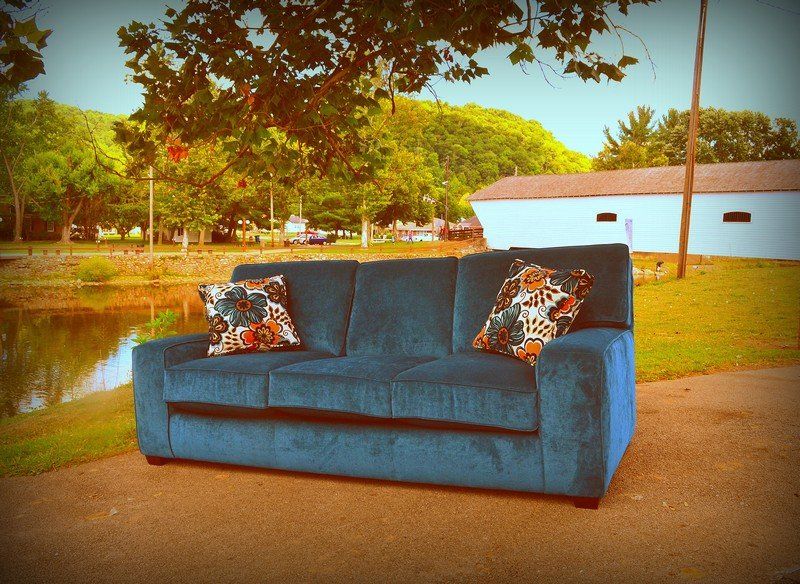 Retro Square Arm Sofa  — Blue Studio Couch in Elizabethton, TN