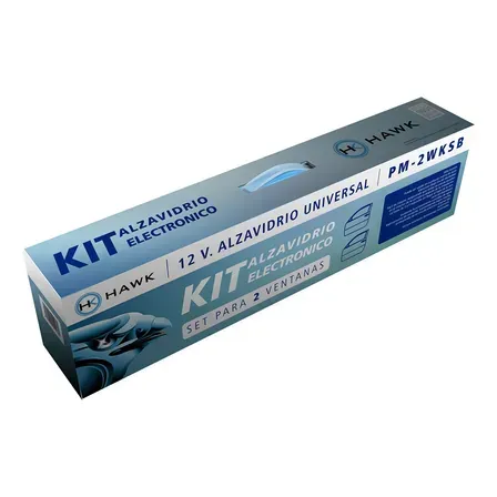 Caja etiquetada "KIT" para elevalunas electrónicos para dos ventanas.