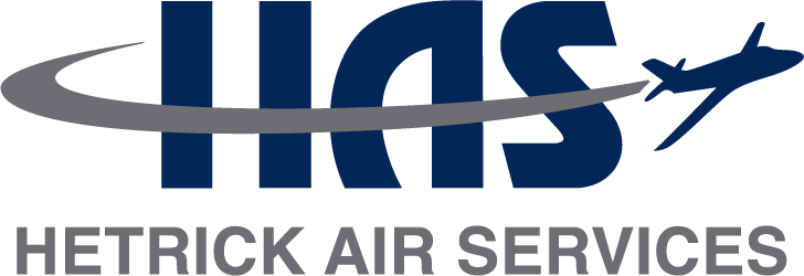 A blue and gray logo for hetrick air services