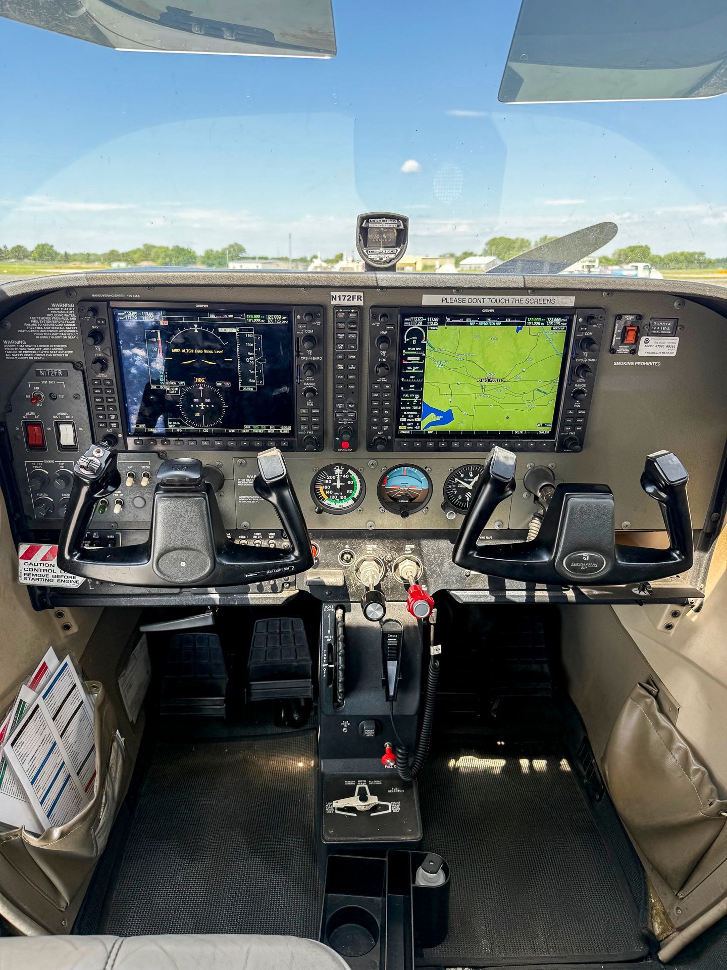 Hetrick Air Service. Inside the cockpit of the a rental Cessna for the Hetrick Flight School