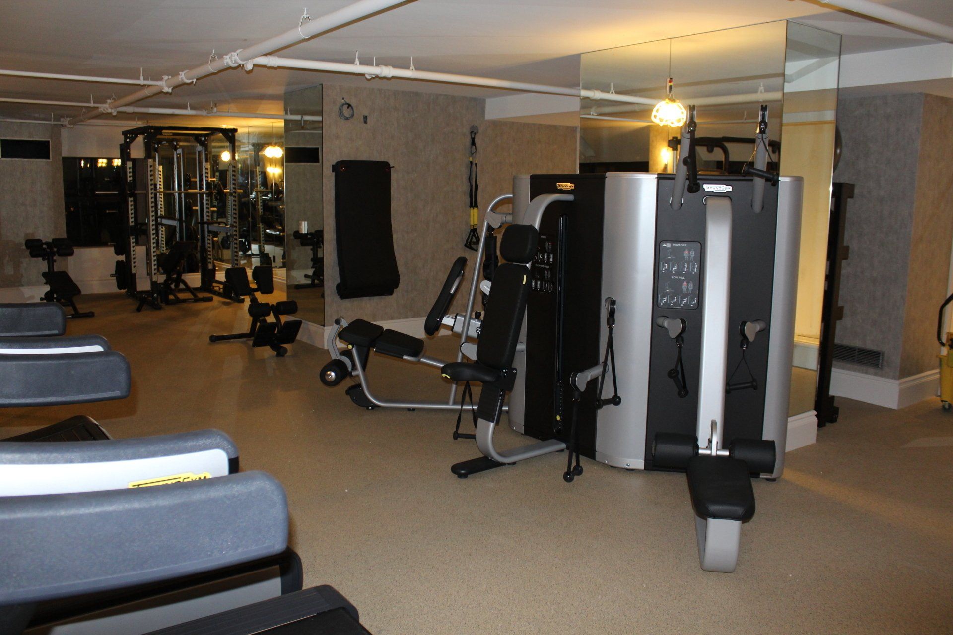 Modern strength training machines in Lotte New York Palace fitness center.