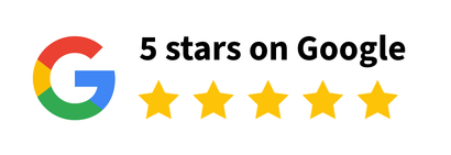 A google logo with five stars on it.
