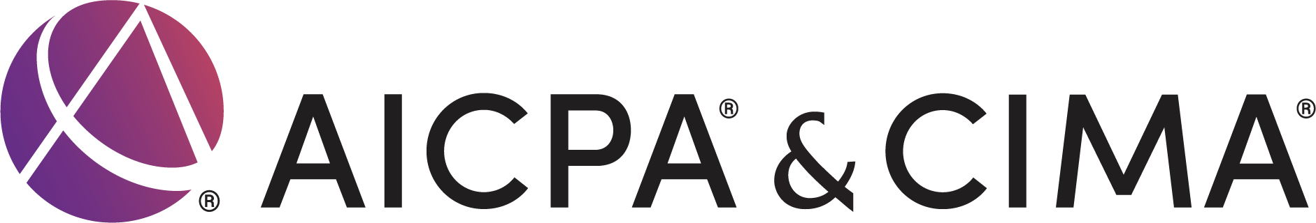 The aicpa & cima logo is purple and black on a white background.