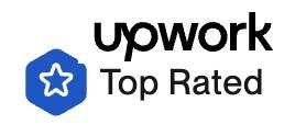 Upwork Top Rated badge with a blue star icon.