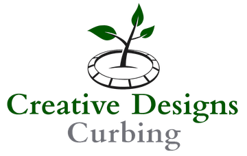 Logo for Creative Designs Curbing featuring a plant sprouting from a circular design, with text below.