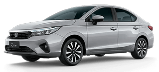 Honda City sedan prateado sobre fundo branco.