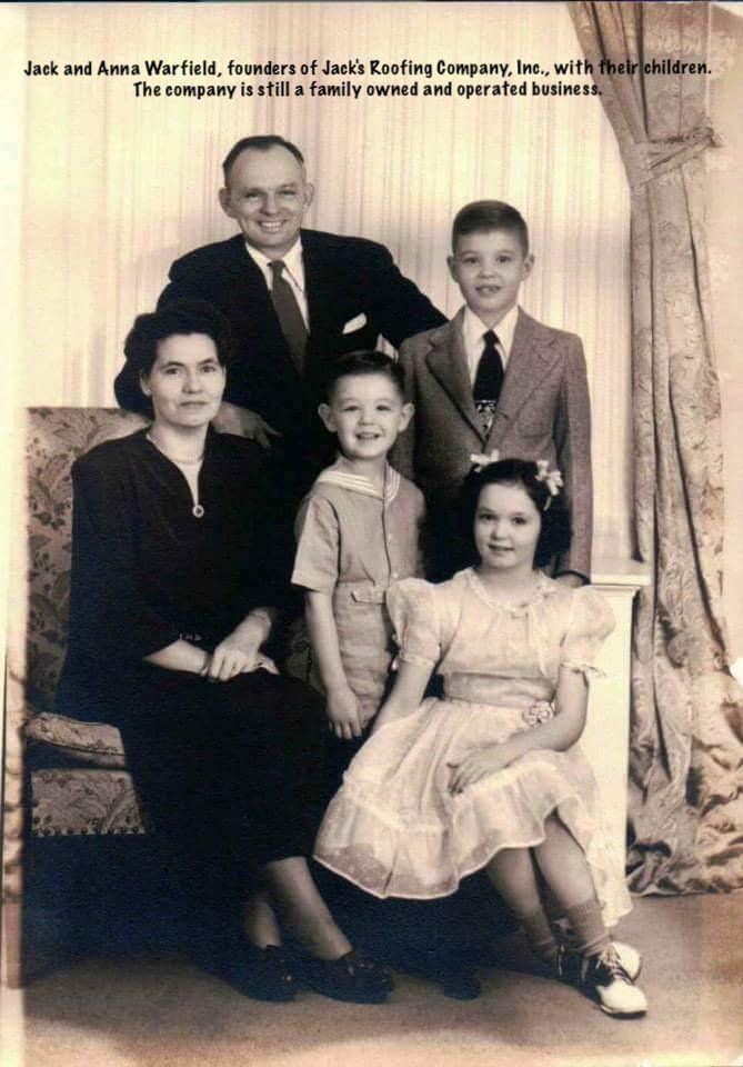 Jack and Anna Warfield with their children. Their family still owns and operates Jack's Roofing Company, Inc.