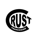 a black and white logo for crust franchising on a white background .