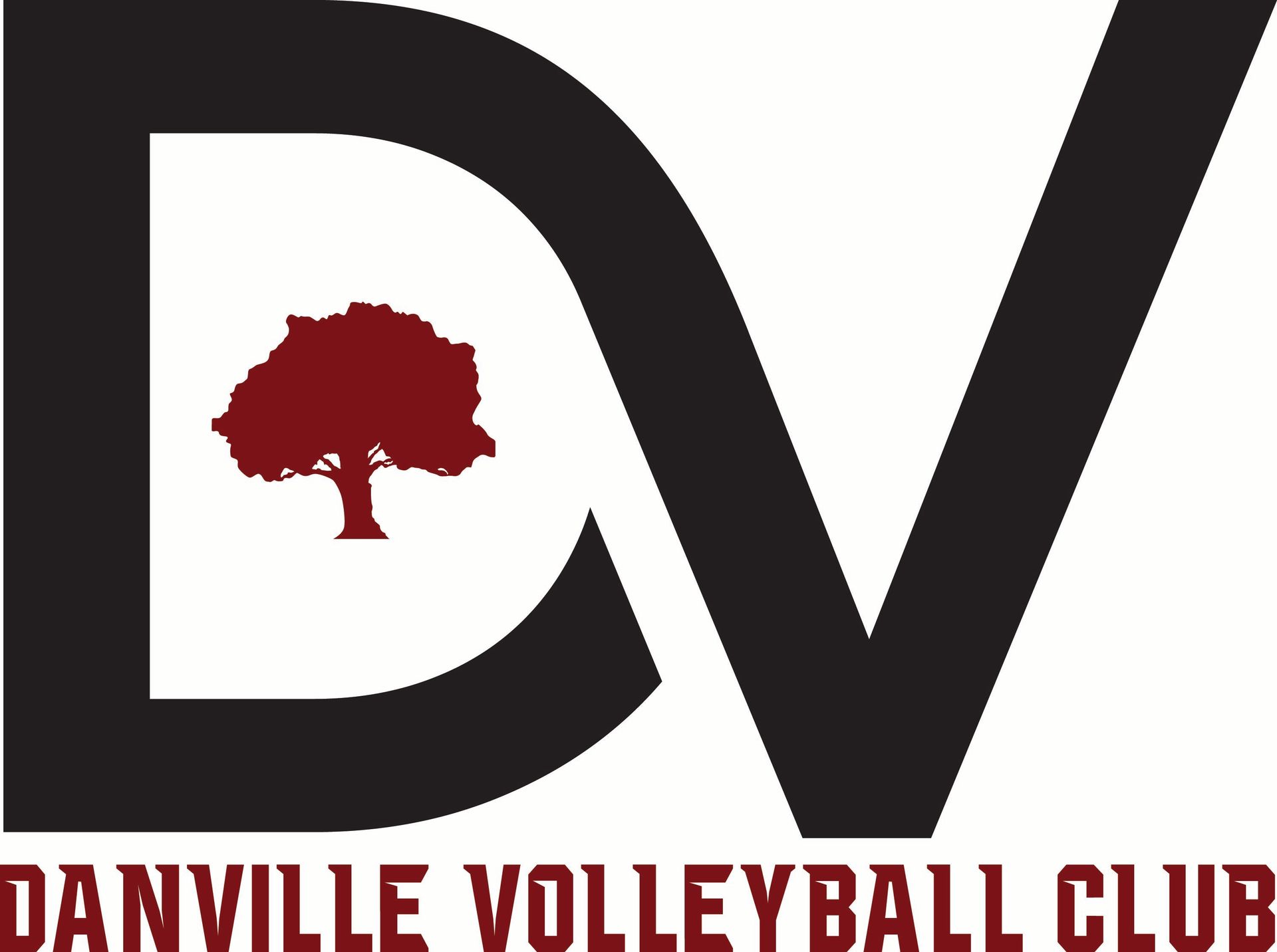 A logo for danville volleyball club with a tree in the middle